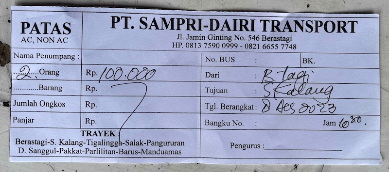 Ticket Berastagi to Sidikalang with Sampri